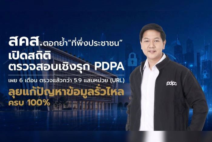สคส. ตอกย้ำ “ที่พึ่งประชาชน” เปิดสถิติตรวจสอบเชิงรุก PDPA เผย 6 เดือน  ตรวจแล้วกว่า 5.9 แสนหน่วย (URL) ลุยแก้ปัญหาข้อมูลรั่วไหลครบ 100%