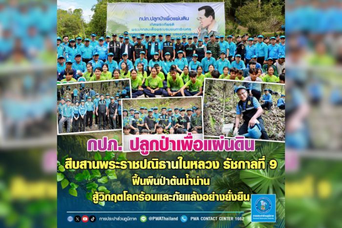 กปภ.ปลูกป่าเพื่อแผ่นดิน สืบสานพระราชปณิธานในหลวง รัชกาลที่ 9 ฟื้นผืนป่าต้นน้ำน่าน สู้วิกฤตโลกร้อนและภัยแล้งอย่างยั่งยืน