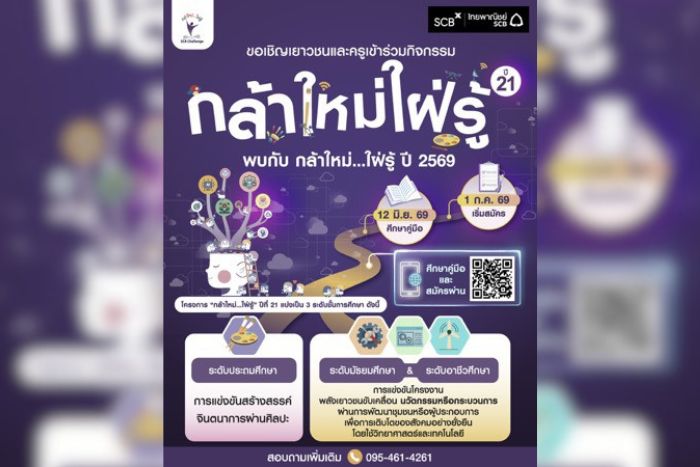 กลุ่มเอสซีบีเอกซ์โดยธนาคารไทยพาณิชย์เดินหน้าพัฒนาทักษะเยาวชน เปิดรับสมัครเยาวชนเข้าร่วมแข่งขันโครงการ “กล้าใหม่…ใฝ่รู้” ปีที่ 21 ประจำปี 2569